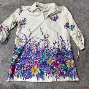 Vintage Montgomery Ward Women's Small Floral Quarter Sleeve Blouse